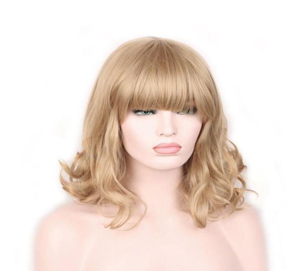 WIGS curta ondulada Wavy Curly Fashion Style REAL Retro Wig Girls Blonde4822205