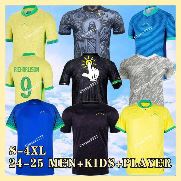 24 25 Jersey de futebol do Brasil 2024 Copa Copa Neymar Vini Jr Kit Kids Define 2025 Brasils National Team Football camisa de jogador fora da versão 3xl 4xl Rodrygo Jersey