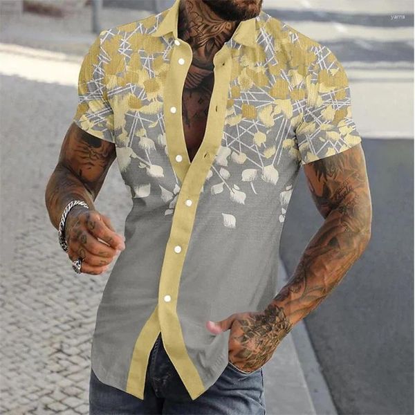 Herren Casual Shirts Blumengeschäft gedruckte Shirt Street aus dem Sommer Revers Kurzarm gelb 8 Farben XS-5xl Schnell 2024