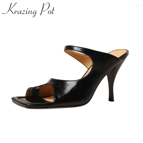 Sandalen Krazing Pot Echtes Leder Flip-Flop Stiletto Super High Heel European Design Young Lady Streetwear Reife Frauen L03