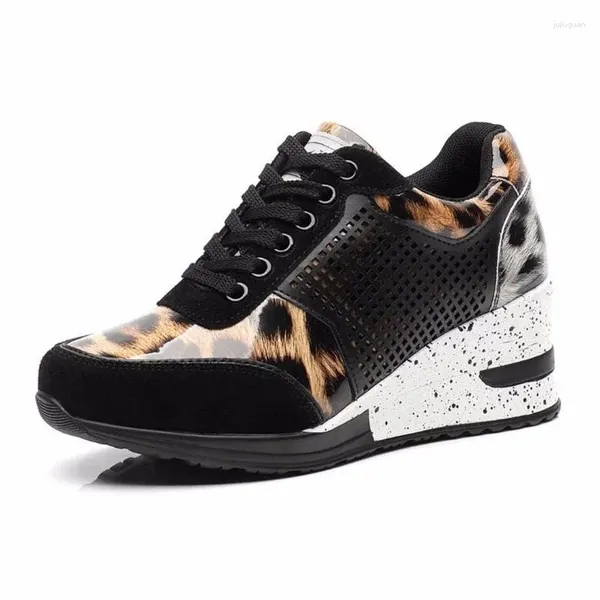 Scarpe casual donne tacchi nascosti sneakers a cuneo sneaker femminile in pizzo spessa fondo che cammina non slip leopard mujer