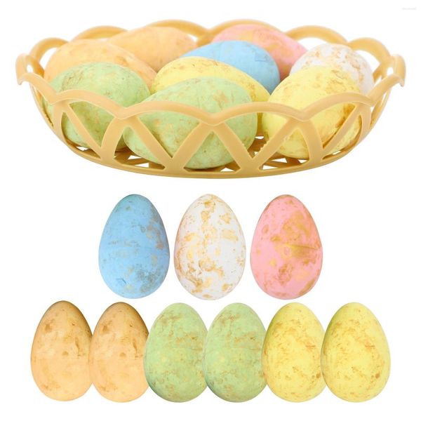 Украшение вечеринки 9шт пенопласты Пасхальные яйца Окрашенные в искусственное орнамент Древесина Корзина для хранения детской подарки подарки многоцветно 5 3 см.