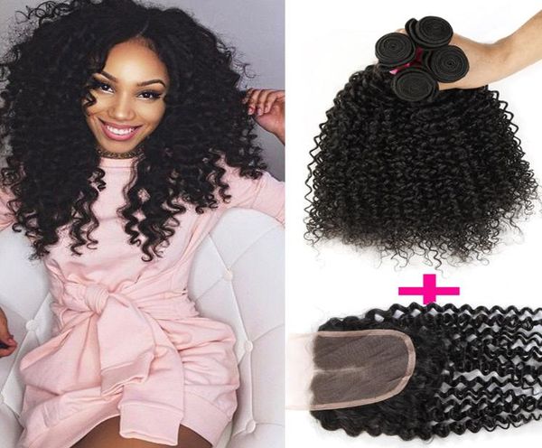 Capelli peruviani Remy 3 fasci con chiusura in pizzo o parte media brasiliana peruviana Malese Mongole Mongole Curly Vergine Capelli 8834126