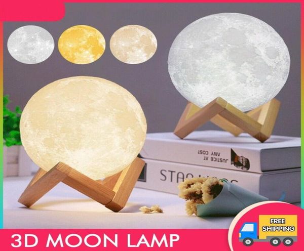 3D -LED -Gadget -Nacht Magische Mondlichter USB Moonlight Desk Lampe Touch Sensor Change Rehoargable Dimmable Colors Schrittlos für Home2012232