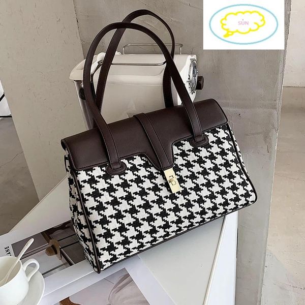 Umhängetaschen Frauen mit großer Kapazität Handtaschen 2024 Trendy Mode Hit Color Hound Tooth Wolltasche Wildtasche