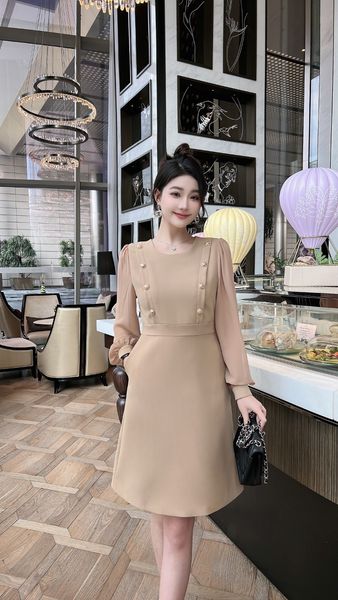 Модное 2024 Новое дизайнерское платье высокий уровень Slim Fit Элегантный женский платье с длинным рукавами и осеннее чай