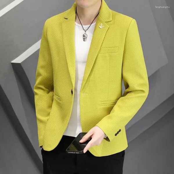 Ternos masculinos Hoo 2024 Autumn Boda Casual Blazer Youth Fashion Color Solid Simple