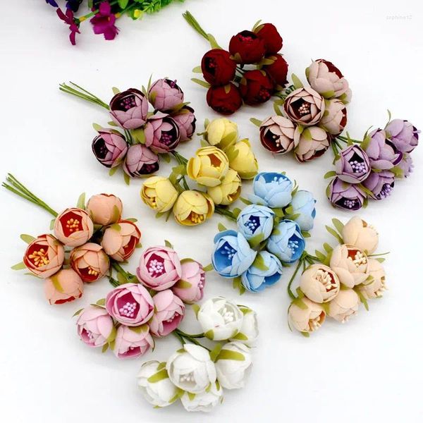 Dekorative Blumen 36pcs 3cm kleiner Samt Tee Rose Künstliche Blume für Home Hochzeitsdekoration DIY Scrapbooking Girlandkranz falsch
