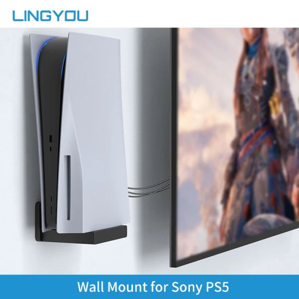 Стенд на стену Lingyou для PlayStation 5 Прочный космос, спасающий стенд, подвеска для подвески для консоли PS5 закрывается или за телевизором