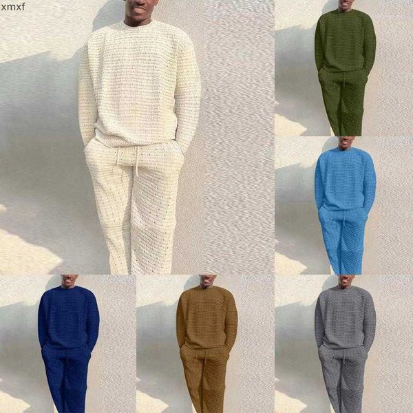 Herren Tracksuits Fashion Men Set festen Farben Herbst O-Neck Pullover Langarm-Top-Hose 2 Stücke Anzug Casual Tracksuit Herren Set QM74