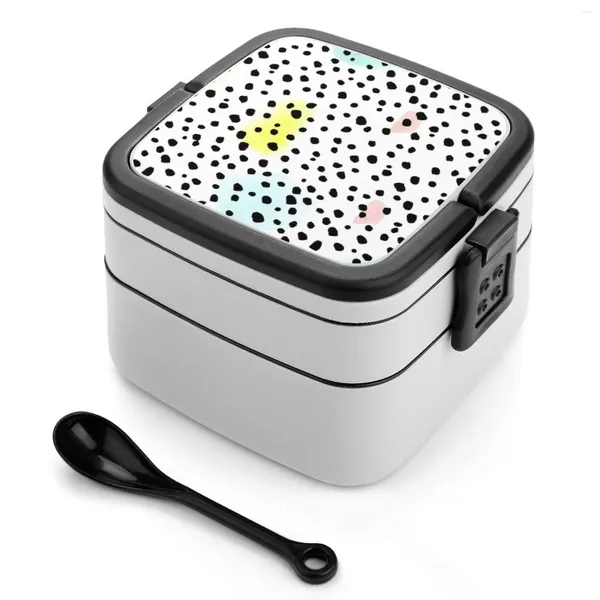 Dinnerware Black Dots With Pastel Bento Box Recipiente à prova de vazamentos para crianças Dalmácia Pontos aquarela