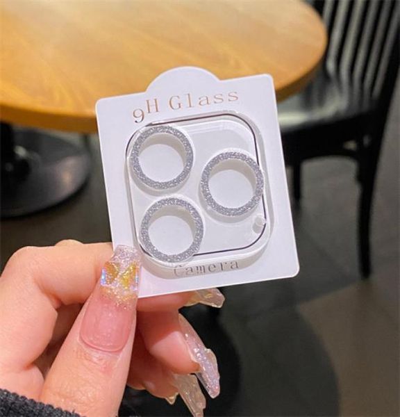 Bling Diamond Camera Camera Lens Protector для iPhone 13 11 Pro Max 12mini Cover Metal Ring Len Len Themed Glass Film5098270