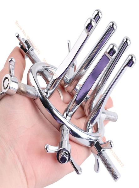 Massagem aço inoxidável metal anal plug hollow sprenador vaginal clamp especulum espelho de tamanho ajustável BDSM Restranta sexo T2928320