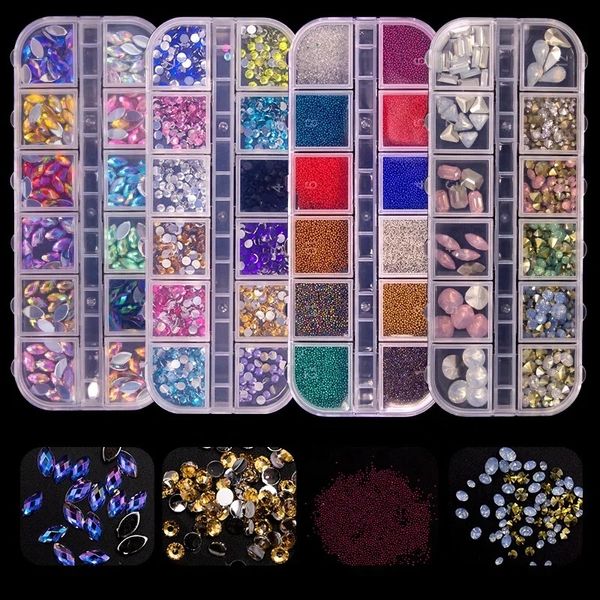 12 Nail Art Accessoires ab transparentem Strass 3d Glitter Edelstein Pearl DIY Maniküre Dekoration Nagelversorgung für Profis