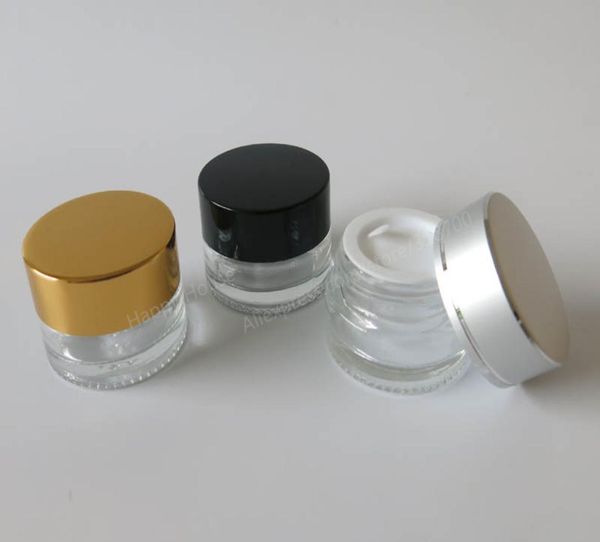 Clear Glass Cosmetics Gläser 5G Round Pot Container leer Make -up Lip Balm Lotion Eye Cream Probe Flaschen Gläser mit goldenen LIDS6447658