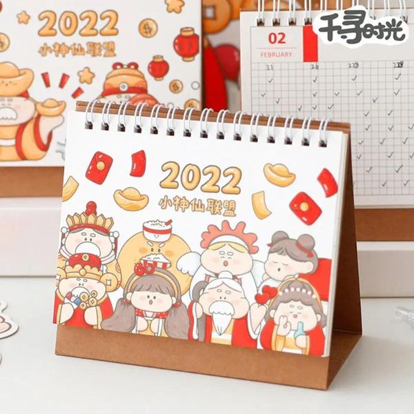 Estatuetas decorativas 2024 calendários desenhos animados coloridos papel universal calendário de mesa auspicioso para parede animada de utilidade de escritório