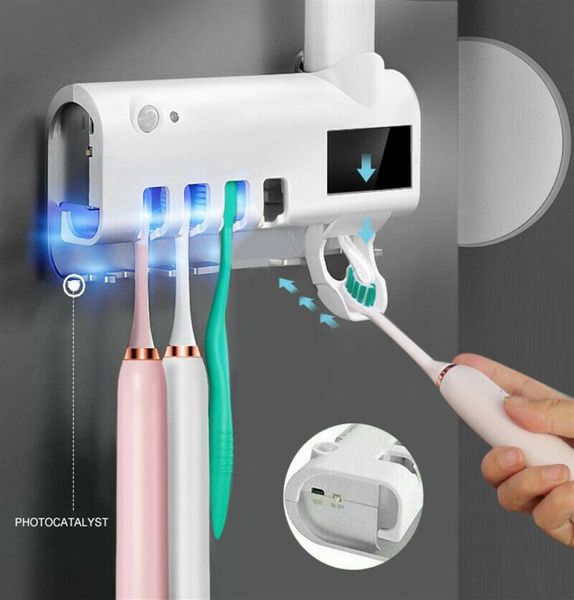 2020 Yeni Akıllı UV Sterilizatör Dezenfeksiyonu ve Sterilizasyon Diş Fırçası Tutucu Otomatik Diş Macunu Sıkma Cihazı Duvar Montajı296u296401