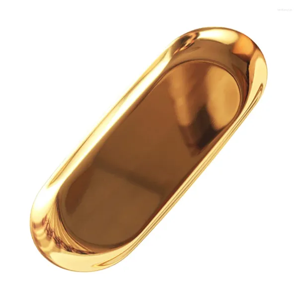 Placas de aço inoxidável Oval Bandeja de joalheria Storage Serving Cosmetics Home Organizer (Golden) Plate