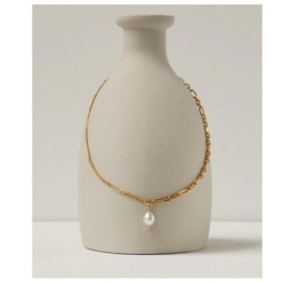 Colares de pendentes simples colar de pérolas naturais simples mulheres moda selvagem luz de luxo de luxo estilo barroco vintage mix de cadeia curta e mat9118597