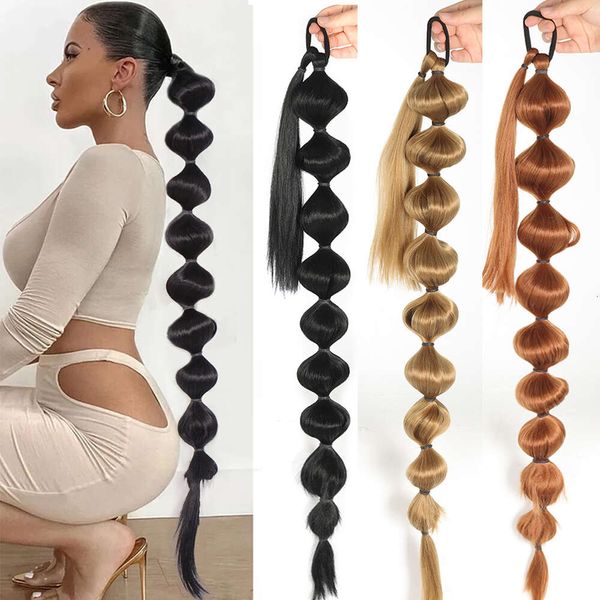 AOSIWIG SENTETİK ARKADAŞI 30inç uzunluğunda düz Afro Puff Bubble Ponytails Siyah kadınlar için sahte saç parçaları saç uzantıları