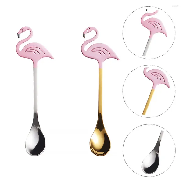 Kaffeeschaufeln 2 Stcs Flamingo Rührende Löffel Löffel Küche Dessert Metall Multifunktional für Bar 304 Edelstahl