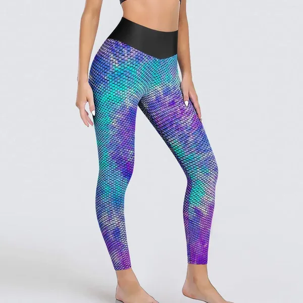 Leggings da donna tinta tintura tintura sexy blu e viola push up pantaloni da yoga vintage stretchgins lady lady fitness palestra