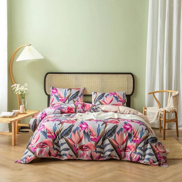 Bettwäsche -Sets aggcual hohe Qualität Kingsize -Set luxuriöser Textur Einfacher Quilt -Deckung Duvet Kissenbezug Blumenpflanze 3pcs BE101