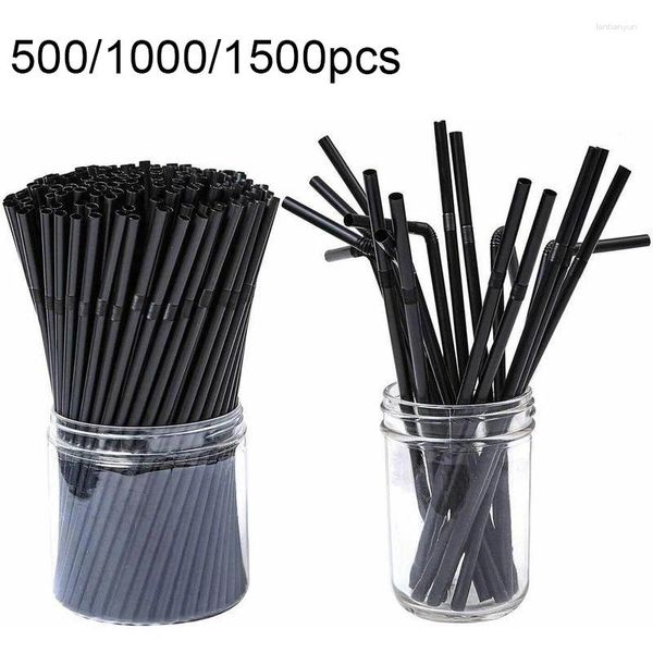 Trinkstrohhalme 500/1000/1500pcs Einweg -Plastik für Getränke 6x210mm schwarze Strohrohre Cocktailzubehör