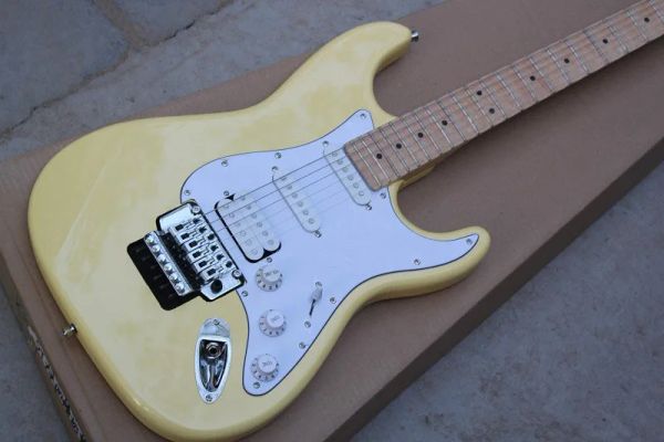 Guitarra de alta qualidade china personalizada pescoço grande cabeçote de 6 cordas Creme de guitarra elétrica amarelo com Floyd Rose Tremolo 930