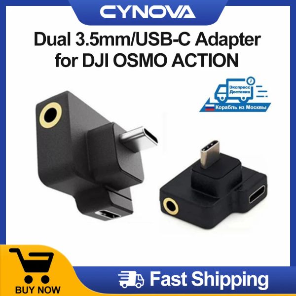 Câmeras DJI Cynova OSMO Ação Dual 3,5mm Adaptador USBC Acessórios originais Suportando transmissão de dados de carregamento da bateria