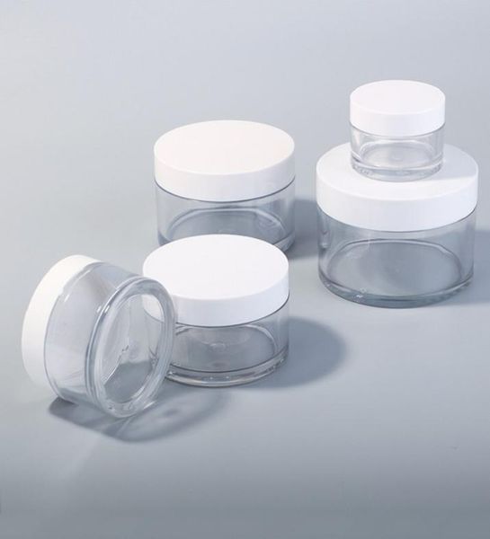 Clear Pet Plastic Jar Packflaschen mit weißem Deckel 30G 50G 100G 150 g 200G Kosmetischer Behälter für Schlammmaskencreme1043597