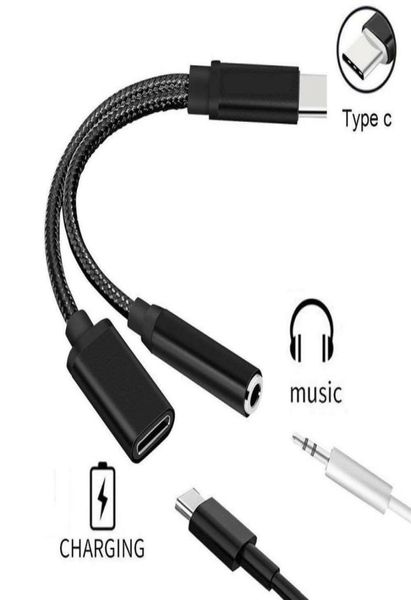 USBC Tipo C a 35mm Aux O Adaptador de cabo de carregamento fone de ouvido macho fêmea 2 em 1 smartphone TypeC para Samsung Huawei9573631