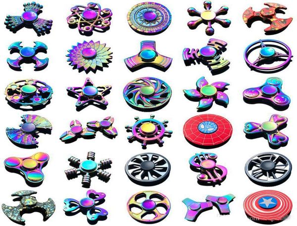 120 tipi in stock spinner arcobaleno spinner a mano tri-metallo giroscopi le ali per le dita degli occhi giocattoli che girano le mani in alto witn box1321299