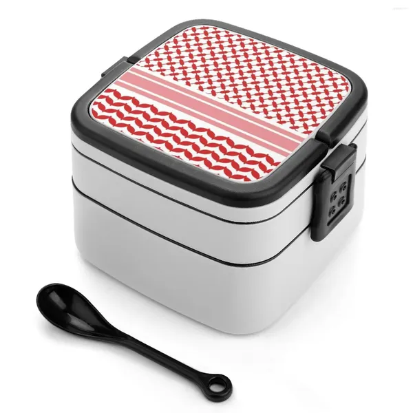 Stoviglie shemagh design a doppio strato bento box pranzo portatile per bambini citazioni scolastiche hatta pattern rosso