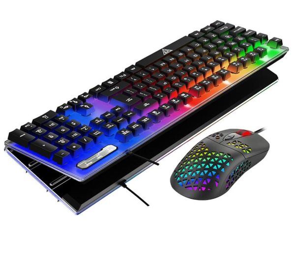 V4 Mechanical Gaming Teclado e combos de mouse Conjunto USB LED Rainbow Wired for PC Laptop Desktops Kit3296613