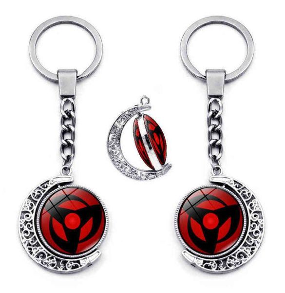 Acessórios para o keychain de Sharingan Eye 360 graus pingente de lua Uchiha Sasuke Kakashi Anime Keychains Charms Metal Key Ring G17154388