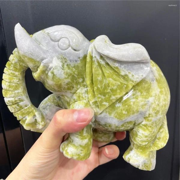 Figurine decorative 2 kg Big Stone Crystal Crystal Natural Jade Jadey quarzo Quarzo grande Elefante Elefante Figurina Decorazioni