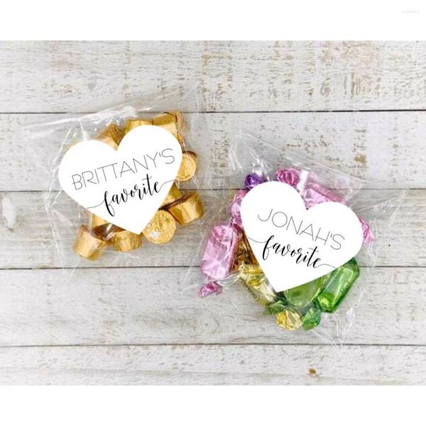 Embrulhe de presente 50pcs favoritos personalizados saco de favor de casamento - cada nome adesivos de coração adicionam claro el welcome hel