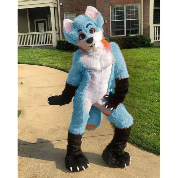 Fax Blue Fox Husky Mascot Costume Top Cartoon Anime Personagem Carnaval Unissex Adultos Tamanho Festa de Aniversário de Natal ao ar livre