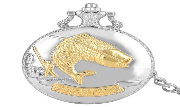 Vine Pocket Watch Fish Design Silver Gold Quartz Observa o relógio de pingente de Fob Chain para homens mulheres crianças6499316