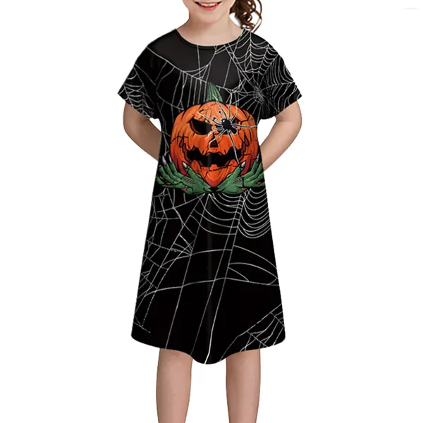 Girl Dresses Kids Girl Girl Creative Halloween Stampa casual indossa un collo a manicotto corto Neck A-Line Nightdress Cosplay a tema festa