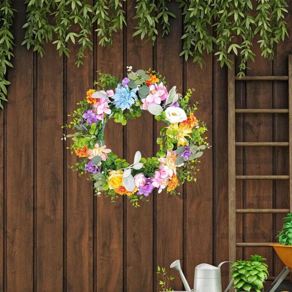 Flores decorativas Primavera e grinalda do verão Round Front Door Wall pendurado floral para janela Fazenda Festival Indoor Festival Casamento