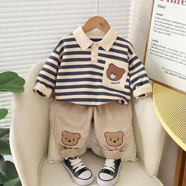 Kleidungssets 2024 Frühling Herbst Baby Boys Kleidung Kinderstreifen Cartoon Bear T-Shirt Hosen 2pcs/Set Kleinkind Fashion Kids Tracksuits