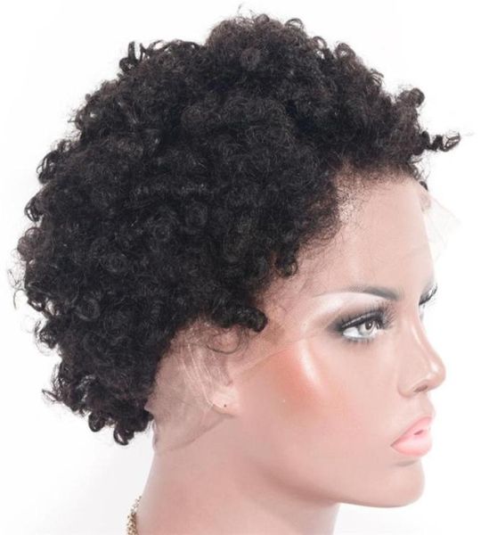 Dantel ön insan saç perukları önceden koparılmış Afro tuhaf kıvırcık Brezilya kısa remy remy remy siyah kadınlar için ağartılmış düğümler48648495984365