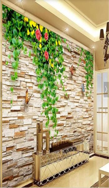 3 -й комната обои на заказ PO роспись зеленая роттана бабочка каменная стена 3D ТВ фон для дома декор стены художественные картинки обои для 5546198