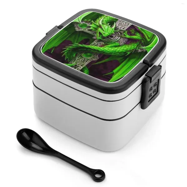 Dinnerware Awesome Neon Green Dragon com Cross Bento Box Escola Crianças Trabalhador de Escritório 2 LIGHERS ORMAGEM