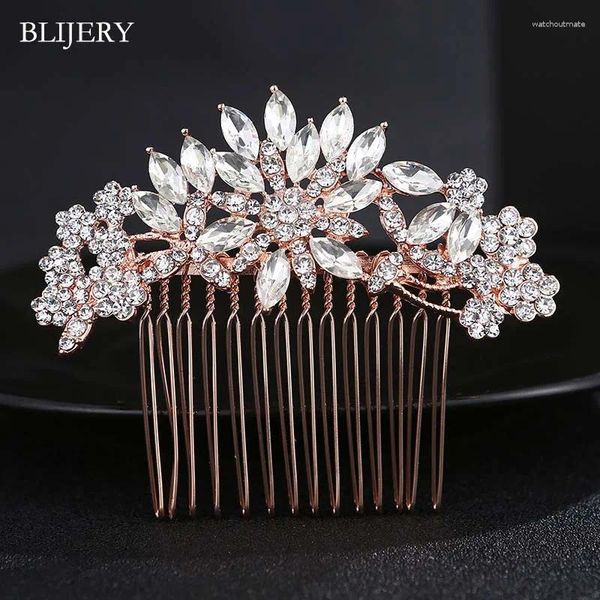 Clip per capelli blijery in oro rosa pettini per donne cz cristallo fiore da sposa accessori per matrimoni Brides Tiara Prom regalo