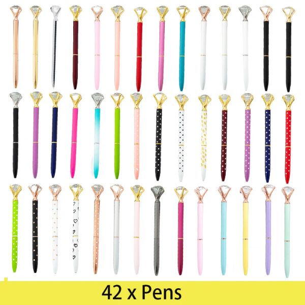 Penne 42pcs Luxury Portable Big Crystal Pen Diamond Ballpoint Penne Stationery Ballpen Home Office School Supplies