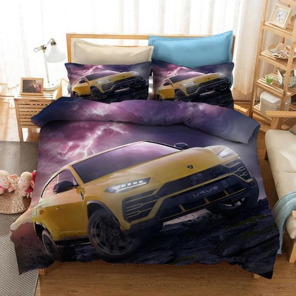 Set di biancheria da letto auto stampate 3D colorate copripiumini set di cover di lusso in foglio di lusso re