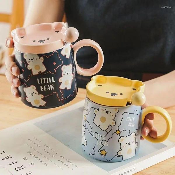 Tassen süßer Bären Kaffeetasse kreative Cartoon Keramik Tasse mit Deckel Löffel Wasser Hausmilch Milch Frühstück Freund Geschenk Geschenk